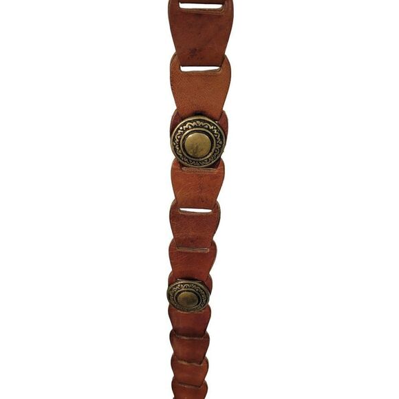 Vintage Amiee‎ Lynn Leather Belt M Brown Brass Square Buckle Medallion Country main image 5